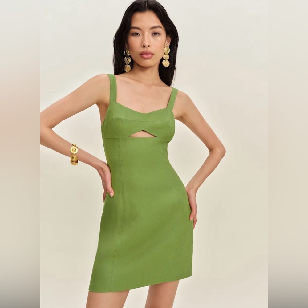 Reformation Belma Linen Dress Avacado Size 4